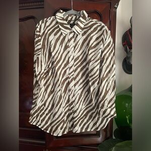 TALBOTS 100% COTTON - STRIKING ZEBRA BUTTON FRONT SHIRT SIZE 3X
